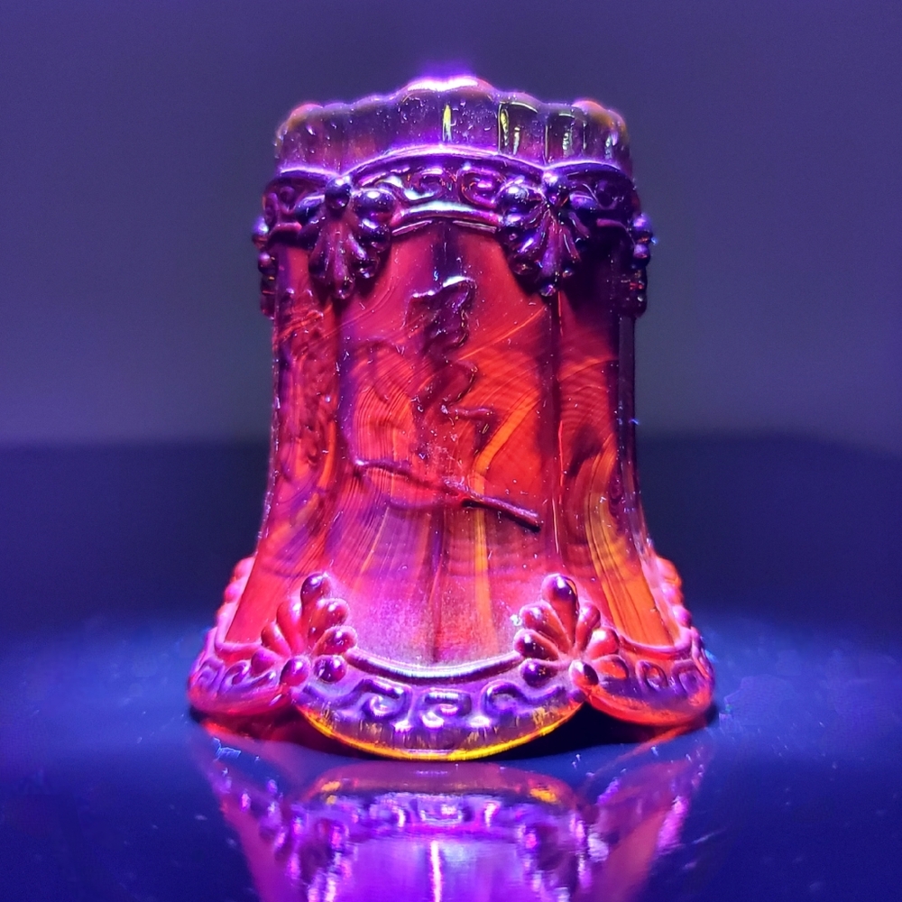 Amber Carnival Glass Chrysanthemum Sprig Toothpick Holder GLOWS